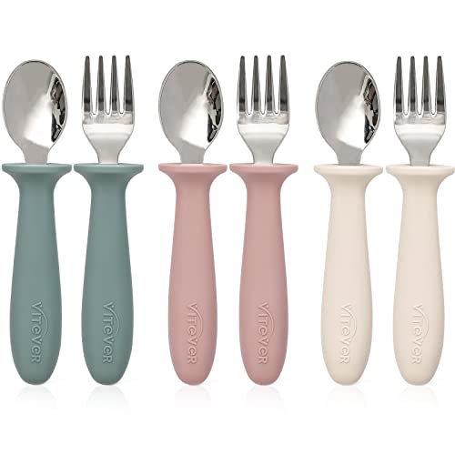 Toddler Utensils 6-Piece Kids Silverware Set with Silicone Handle