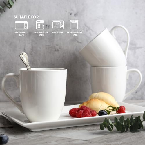 Large 16oz Ceramic Coffee Mug Set - White Porcelain Tea & Cocoa Cups with Comfort Grip