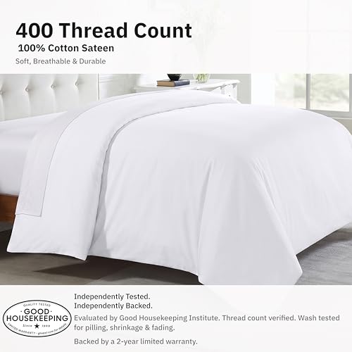 100% Cotton Sateen Twin XL Duvet Cover - Soft White (400 Thread Count)