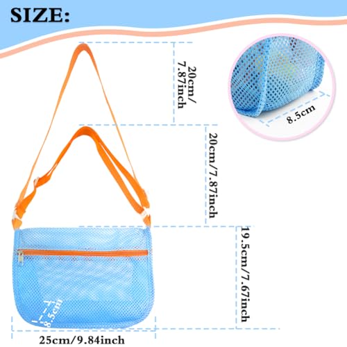 3-Pack Sandproof Mesh Beach Bags for Kids, Adjustable Seashell Collector