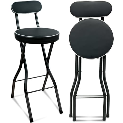 Folding Bar Stool with Backrest, Padded Counter Height Portable Chair