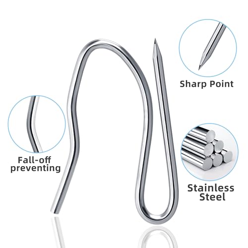 1.2 Inch Stainless Steel Drapery Hooks - Pin-On Curtain Pins (60 Pack)