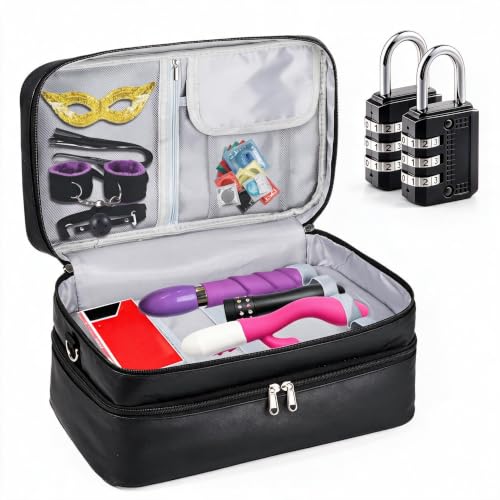 Black Lockable Adult Toy Storage Bag Discreet Organizer with Dual Locks