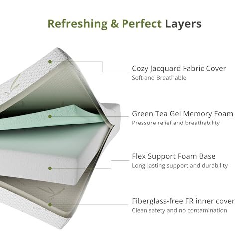 8-Inch Twin Memory Foam Mattress, Medium Firm Green Tea Gel Bed