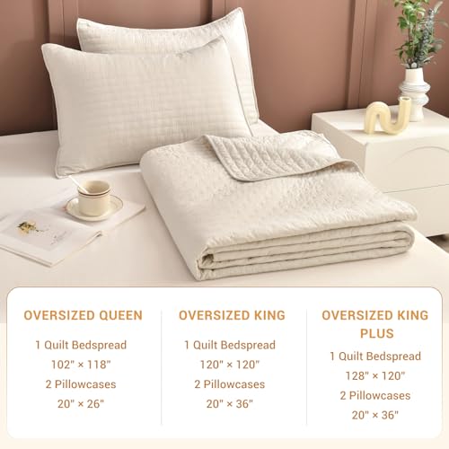 Sanracie 100% Cotton Oversized California King Quilt Set, 120"x120" - Wheat
