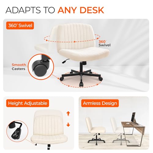 Orange Factory Criss Cross Chair, Wide Fabric Vanity Desk Seat, Beige