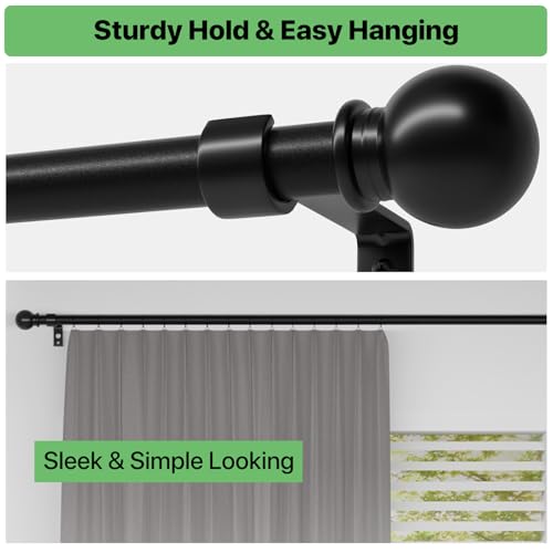 Adjustable Matte Black Curtain Rod Set with Brackets (28 to 48 Inch)