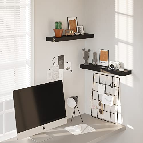 Floating Wall Shelves 24 x 6 Inch, Modern Decorative Hanging Shelves, Set of 2