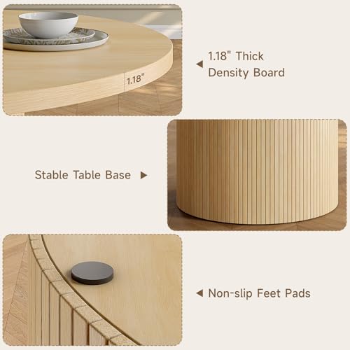 47-Inch Round Dining Table with Fluted Base - Modern Farmhouse Kitchen Table