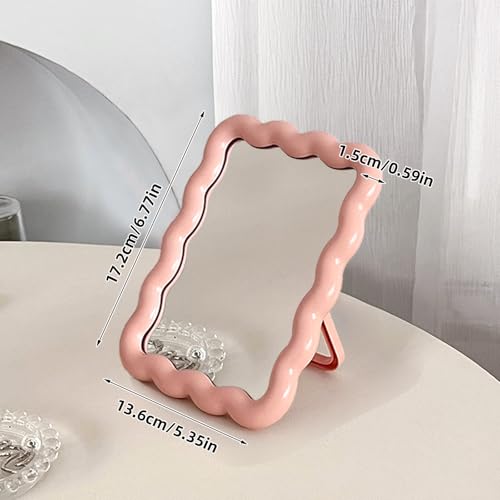 Pink Wave Desk Vanity Mirror Small Makeup Mirror Portable Office Table