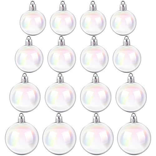 Iridescent Clear Plastic Ornament Balls - 16 Pack, 4 Sizes for DIY Decor
