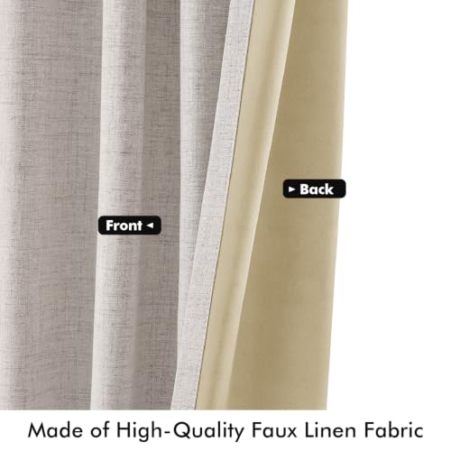 100% Blackout Linen Curtains 42 x 84 Inch - Ivory Thermal Drapes (Set of 2)