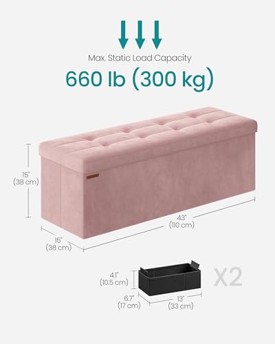 Foldable Storage Ottoman Bench - 43" Velvet Tufted End of Bed Chest