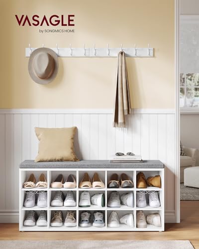Entryway Shoe Storage Bench with Padded Seat and 15 Compartments