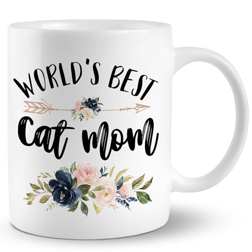 JRTW White 11 oz Ceramic Cat Mom Mug - Gifts for Cat Lovers