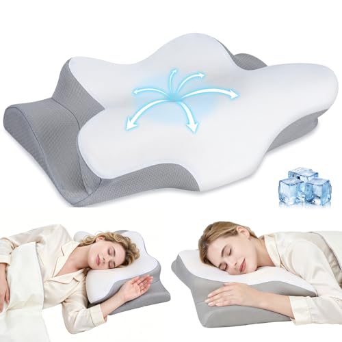 Ergonomic Cervical Neck Pillow with Memory Foam & Ice Silk Cover