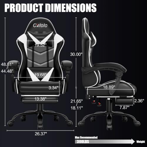 Ergonomic Gaming Chair with Footrest, Lumbar Massager, and Reclining Back
