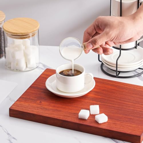 Meichu White 2.5 oz Porcelain Stackable Espresso Cups & Metal Stand Set of 4