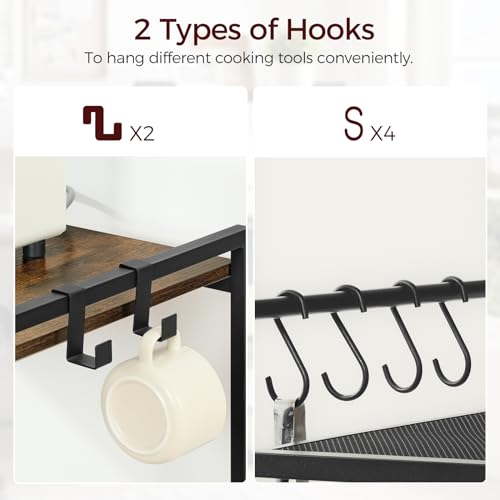 4-Tier Bakers Rack with Power Outlet, Microwave Stand and Storage Shelves