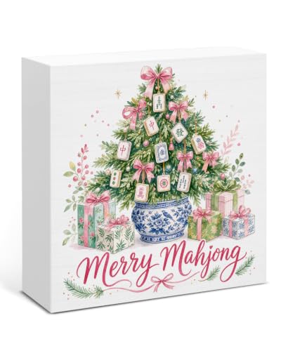 SOFEGY Christmas Mahjong Decor Chinoiserie Mahjong Wooden Sign — 5x5 inch