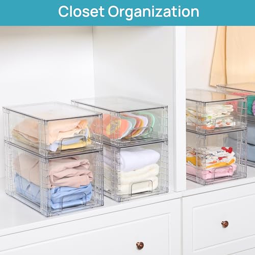 Clear Stackable Storage Drawers 4 Pack Large Pull-Out Bins