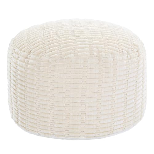 Round Faux Fur Unstuffed Ottoman Pouf Cover - Beige 20-inch Floor Bean Bag