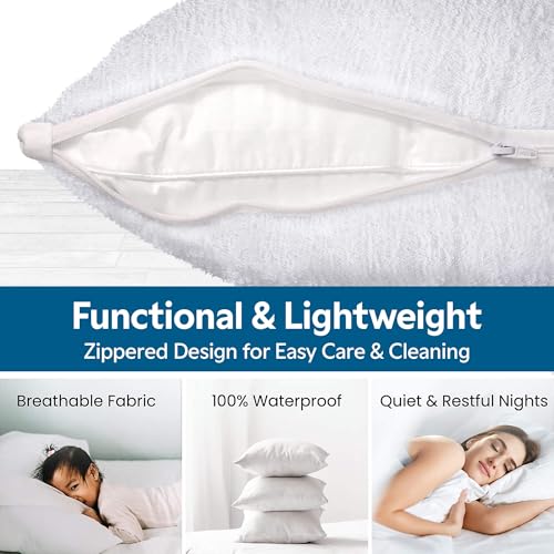 Waterproof Terry Cotton Pillow Protectors - Standard Size, 2-Pack