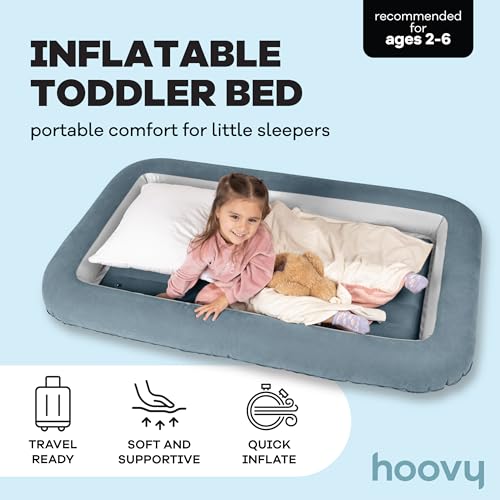 Inflatable Toddler Travel Bed with Safety Bumpers, 61x34 Inch Air Mattress