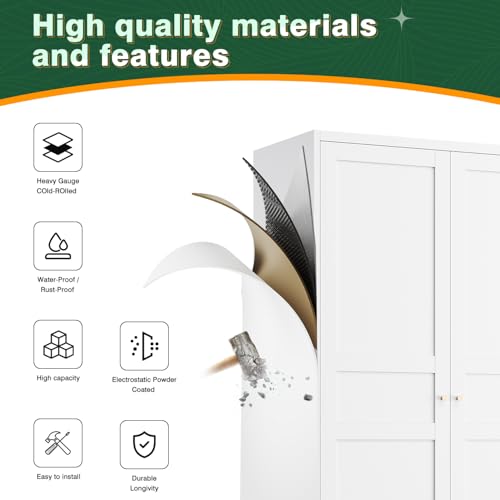 72-inch Metal Wardrobe Closet with Drawer, Adjustable Shelves and Hanging Rod