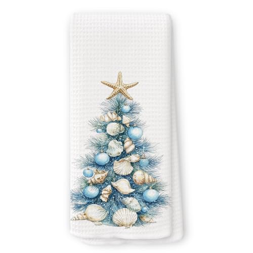 QZQE Christmas01 Coastal Seashell Beach Kitchen Towels 16x24 Inches - Ocean Holiday Decor