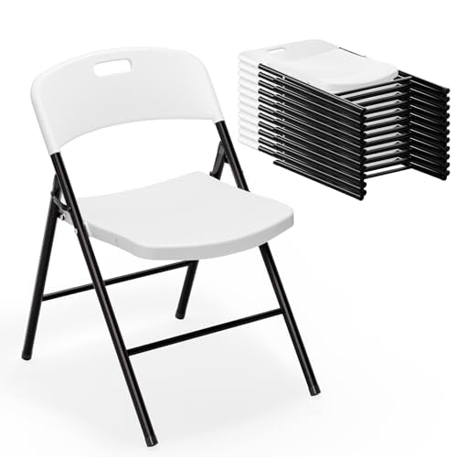 Heavy-Duty Folding Chairs, Portable White Plastic Seating (12 Pack)
