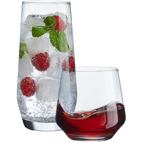 8-Piece Everyday Drinking Glass Set - 4 Highball and 4 Rock Glasses