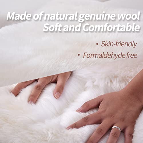 IRIWOOL Milky White 18x18 Sheepskin Chair Cushion Cover Soft Rug