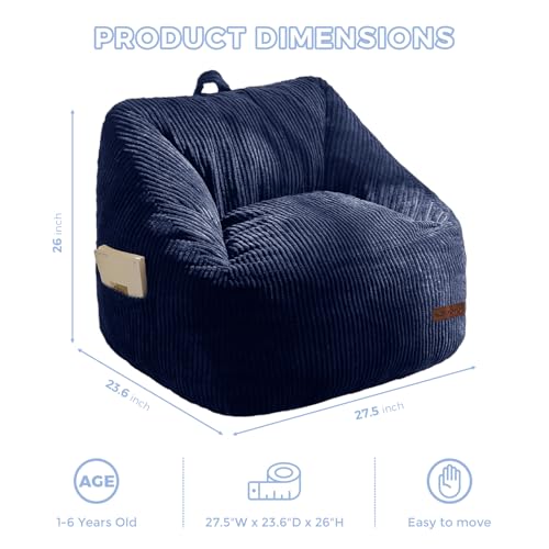 Kids Bean Bag Chair - Soft Foam Toddler Sofa for Gaming and Reading, Navy