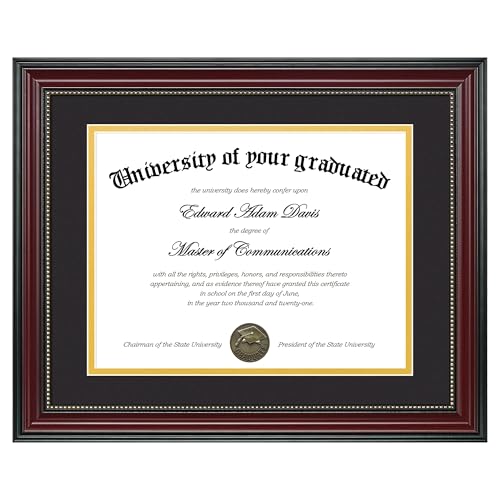 Wood Grain Diploma Frame 11x14 with Double Mat - Fits 8.5x11 Certificate