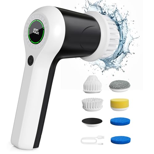 Cordless Electric Spin Scrubber - Power Shower & Tile Cleaner with 6 Heads