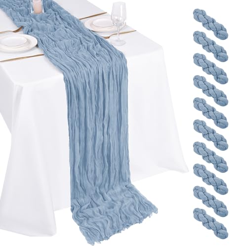 10 Pack Dusty Blue Cheesecloth Table Runners 17 x 108 Inch Boho Gauze Decor