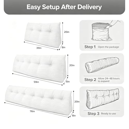Queen Wedge Headboard Pillow - Triangular Bed Backrest with Pockets