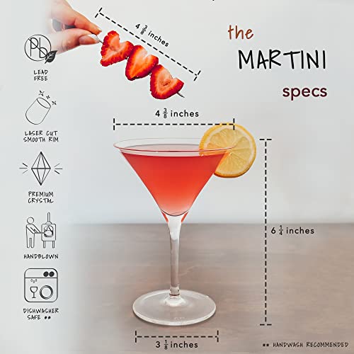 Lead-Free Crystal Martini Glasses, 7oz Handblown Cocktail Glassware - Set of 4