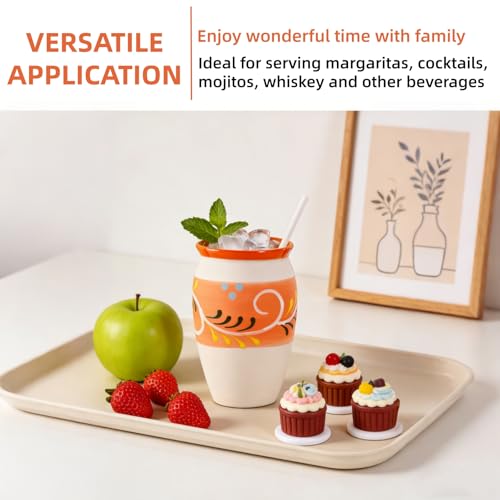 Covzoe 6 Pack 12oz Hand Painted Clay Cantarito Cups for Margaritas & Cocktails