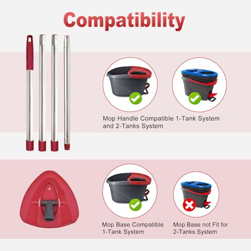 4-Section Stainless Steel Spin Mop Handle & Base Set - 30 to 58 Inch Mop Pole