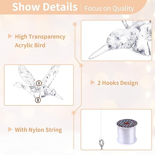 NUPTIO 100 Pcs Acrylic Flying Bird Hanging Ornaments for Decorations