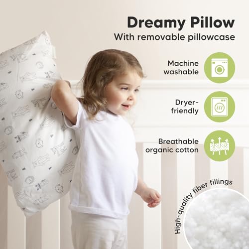 KeaBabies Organic Toddler Pillow with Pillowcase (14x20) - Soft Cotton Kids Pillow