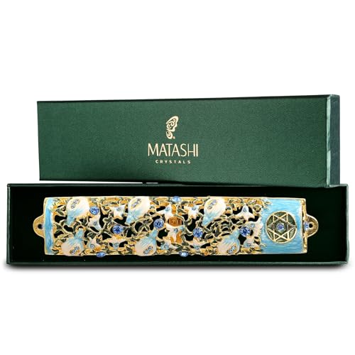 Hand Painted Pewter Mezuzah Case with Scroll - Floral Ivy Design