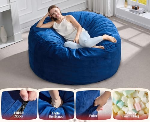 3-in-1 Queen Size Convertible Bean Bag Chair and Floor Bed - Blue Velvet