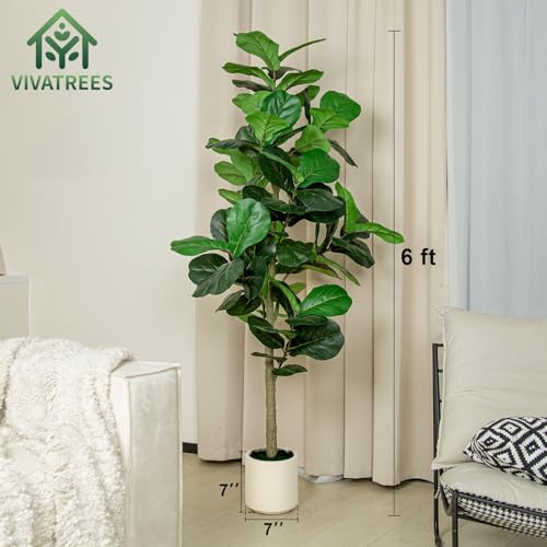 6FT Fiddle Leaf Fig Artificial Tree with White Planter - Indoor/Outdoor Faux Plant