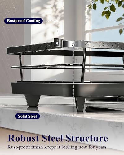 Compact Dish Drying Rack with Drainboard & Cutlery Holder for Kitchen