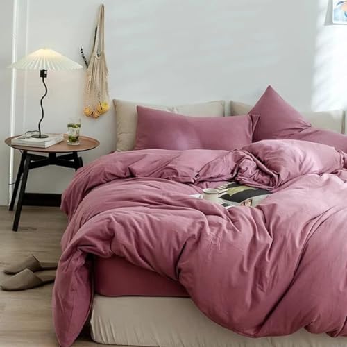 Queen Duvet Cover Set 3 Piece - 100% Jersey Knit Cotton Soft Mauve