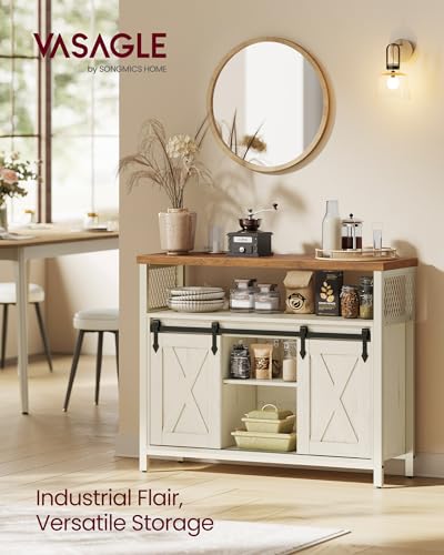 Rustic Sliding Barn Door Buffet Cabinet & Coffee Bar Storage Sideboard