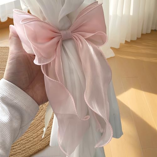 2 Pack French Silky Bow Curtain Tiebacks - Elegant Lace Ribbon for Drapes